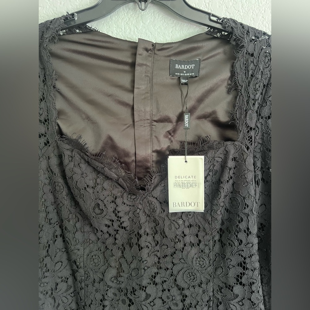 Bardot Women's Faedra Dress Size Black Long Sleeve Floral Lace Dress Size M - Picture 3 of 12